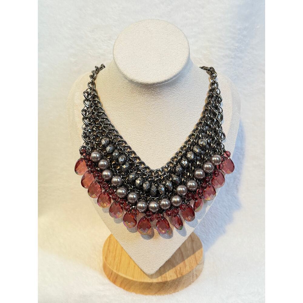 Vintage Silver Chain Statement Necklace – Pink Drops | Glam